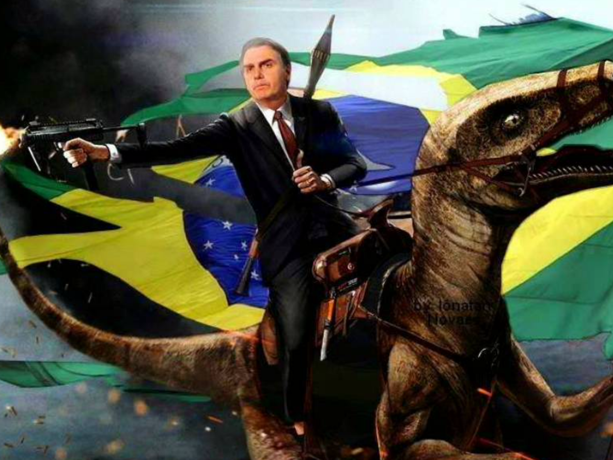 mitraillette nationaliste guerilla sniper dinosaure arme drapeau tire heros victoire pistolet guerre bresil vise gagne troll fusil mitrailleuse revolutionnaire bolsonaro gloire