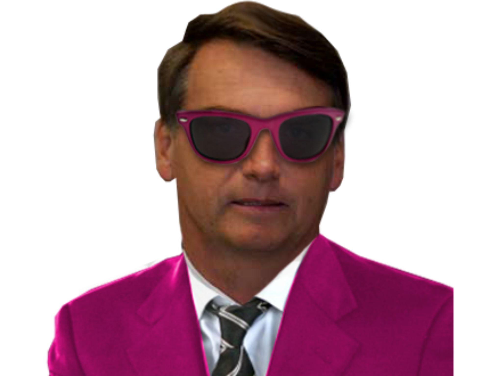 politic rose troll fuschia norage nationaliste gay rire alpha heros bresil costume pourpre facho bolsonaro lunettes moque rigole