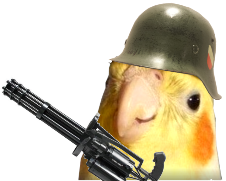 rigolo perroquet perruche minigun ww2 m134 orange casque jaune