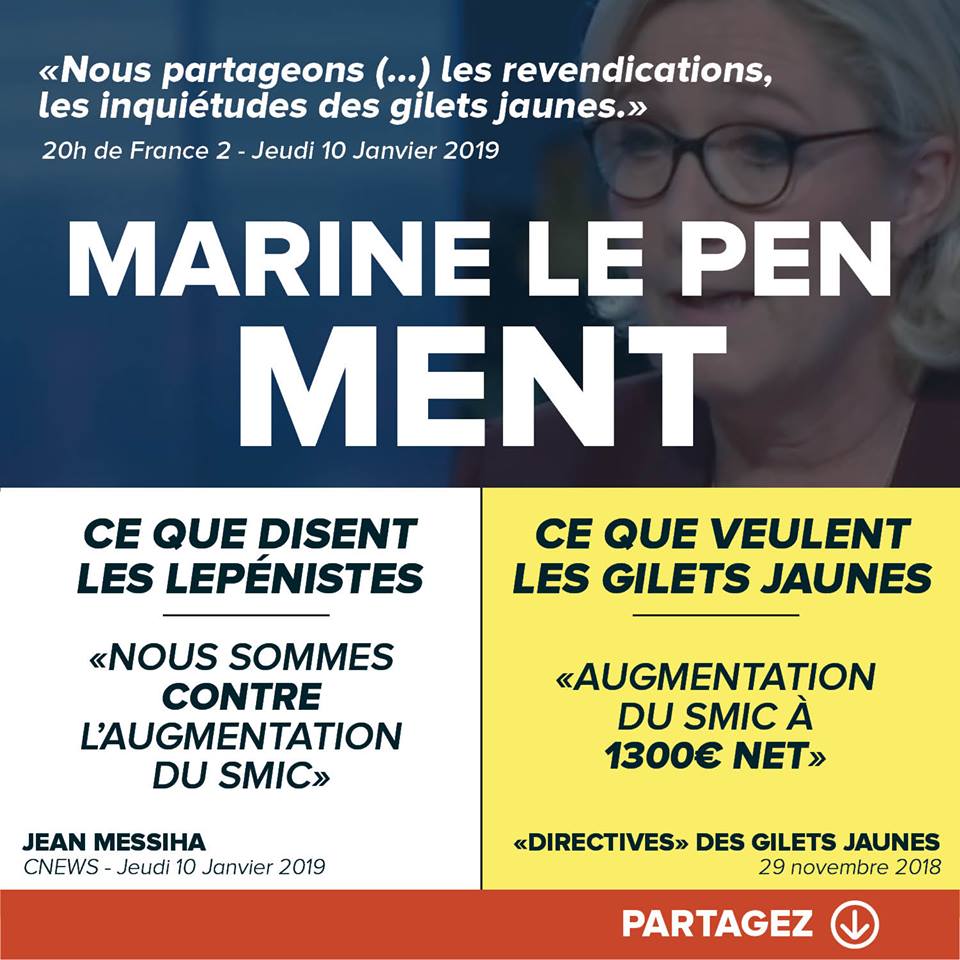 le pen jaunes marine ment risitas gilets malika