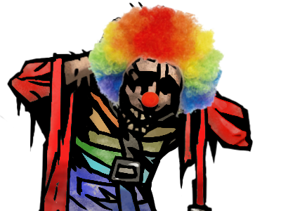 Sticker clown dungeon fievre tete fun couleurs fou risitas folie mal headache joker darkest temps boucle objection accusation perruque tenir toi par gLucide