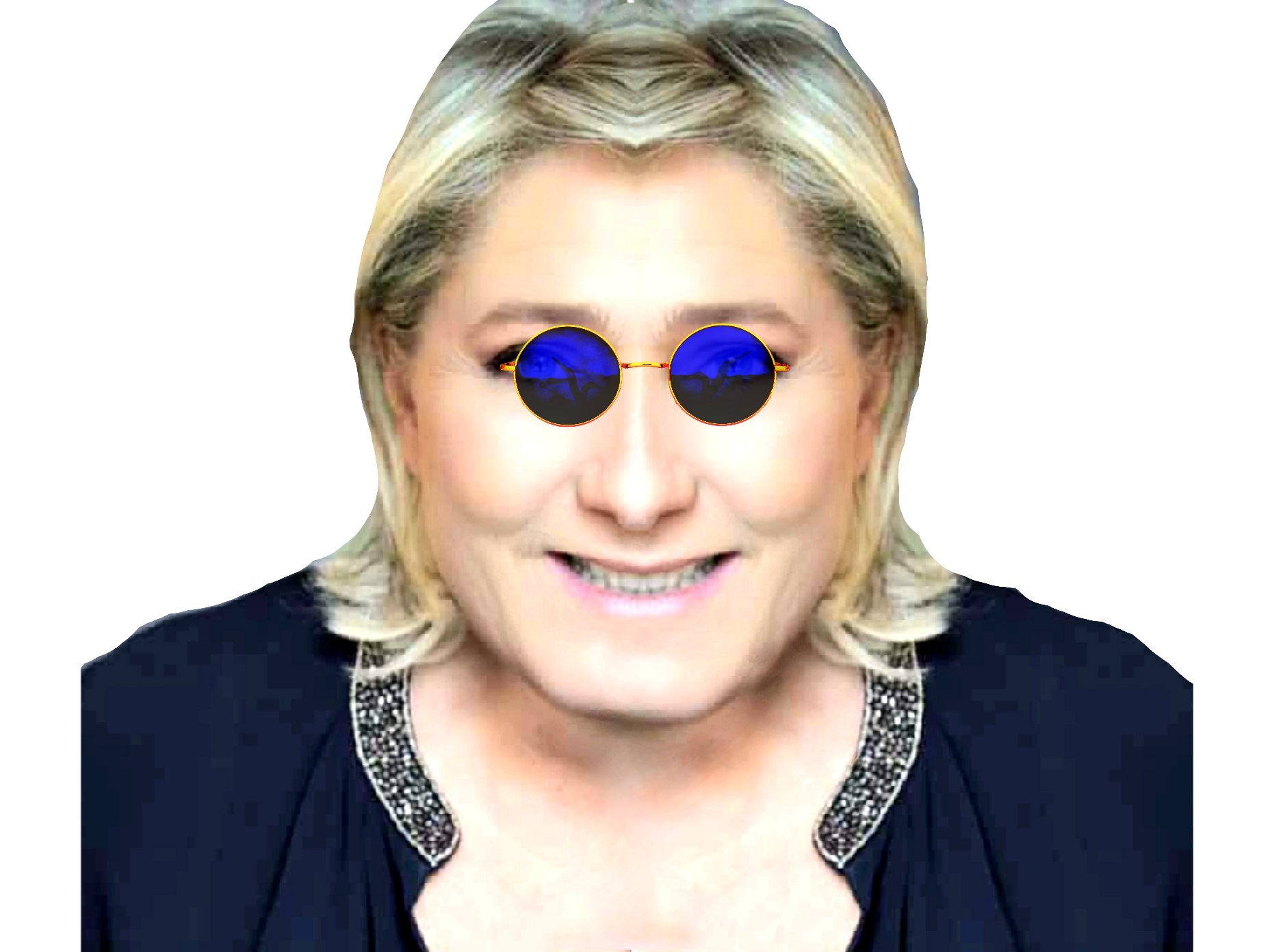 marine lepen miroir lunettes bleues