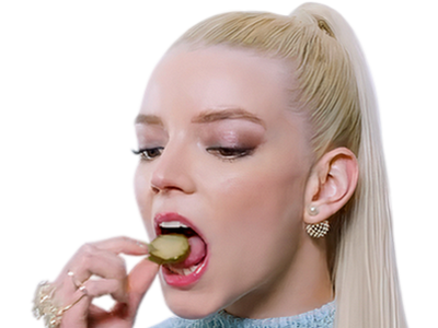 anya taylor joy mange miam cornichon cornichons pickle pickles blonde