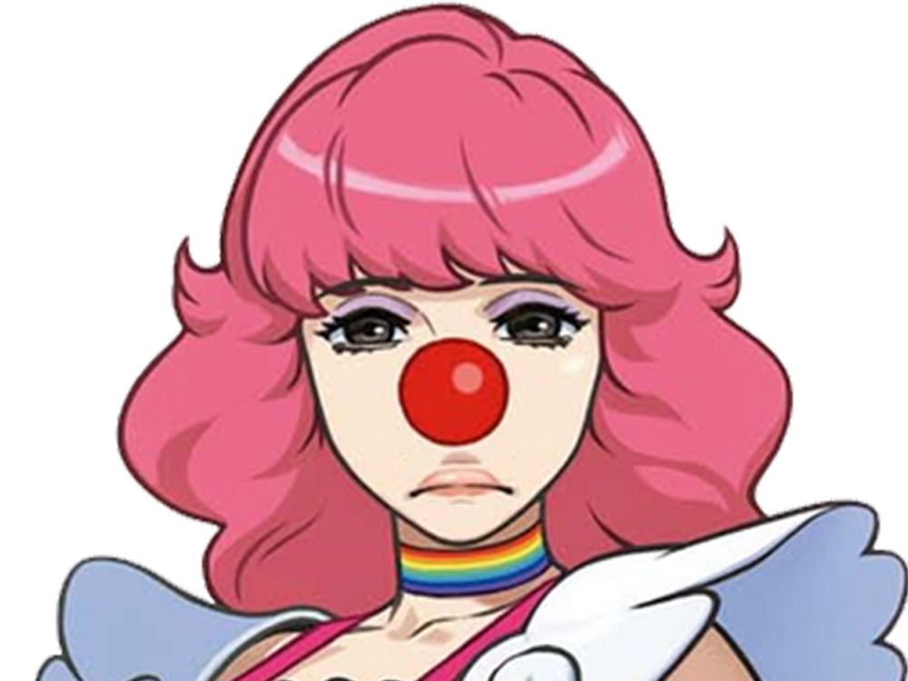 clown cheveux rose triste