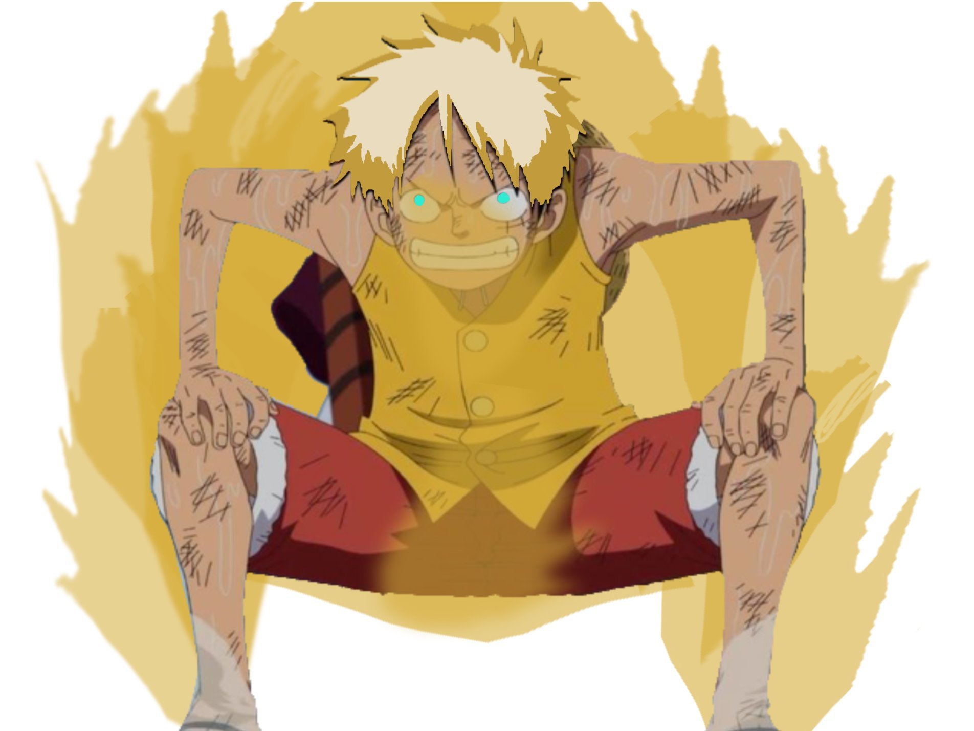 luffy ss super saiyan dbz guerrier goku vegeta one piece manga shonen blond yeux bleu