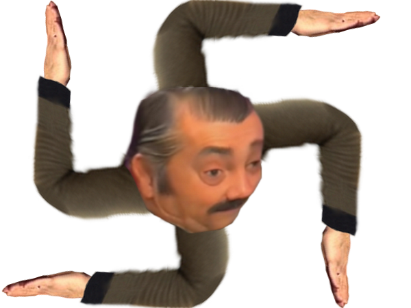 risitas golem main hanche pull gris nazi croix gammee tendu signe extreme droite facho chofa