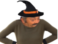 cocasse ebahi stupefait etonne surpris bras hanche golem magicien haloween peur bouh chapeau pointue