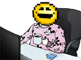 wojak bureau pyjama mickey rose cafe tasse ordinateur tchoop tchoup smiley