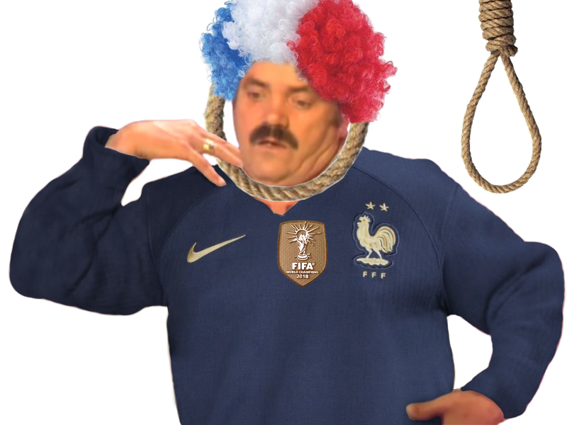 risitas pendu pendaison suicide corde cdm france football edf 2022 perruque