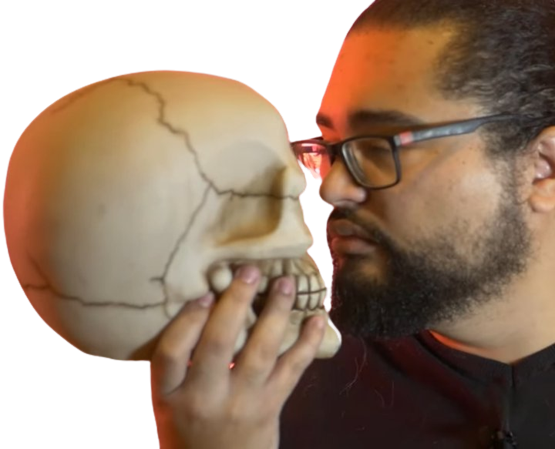 le chef otaku et la tete de mort se regarde