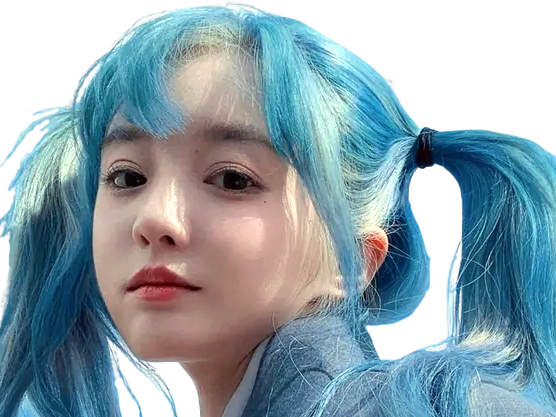 asiatique couette regard cheveux bleu