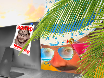 expat ordinateur jvc plage soleil cocktail palmiers iles paradisiaque bronzage vacance profite mer ocean bikini