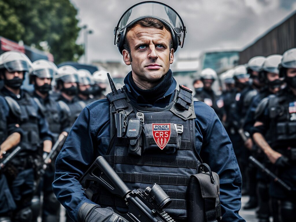 macron crs ordre fascisme facho police policier manifestation emeute soldat