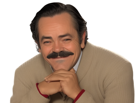 risitas hd imite zemmour mains sur menton sourire narquois arrogant