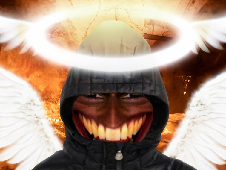 emeute racaille petit ange feu voiture banlieue incendie chance chances brule flammes ailes aureole halo