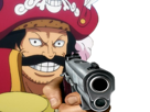 one-piece-roi-pirate-gold-gol-d-roger-sourire-troll-sournois-main-glock-pistolet-gun