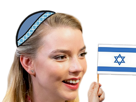 anya-taylor-joy-rire-rigole-drapeau-flag-israel-kippa-juive-jerusalem-mazal-tov-goy-blonde