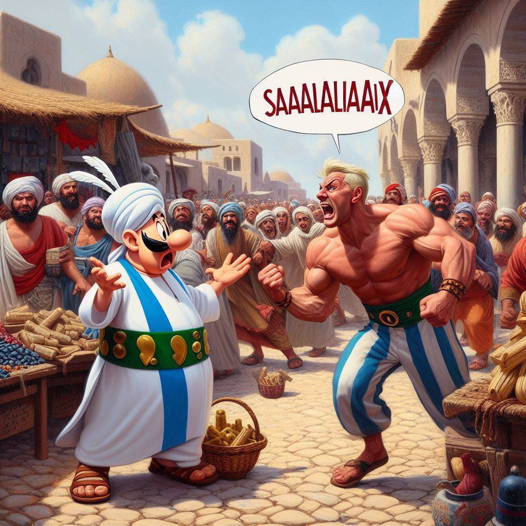 detournement bd asterix muscle obelix souk altercation crie saliax saaliax menace maghreb dz maroc marche