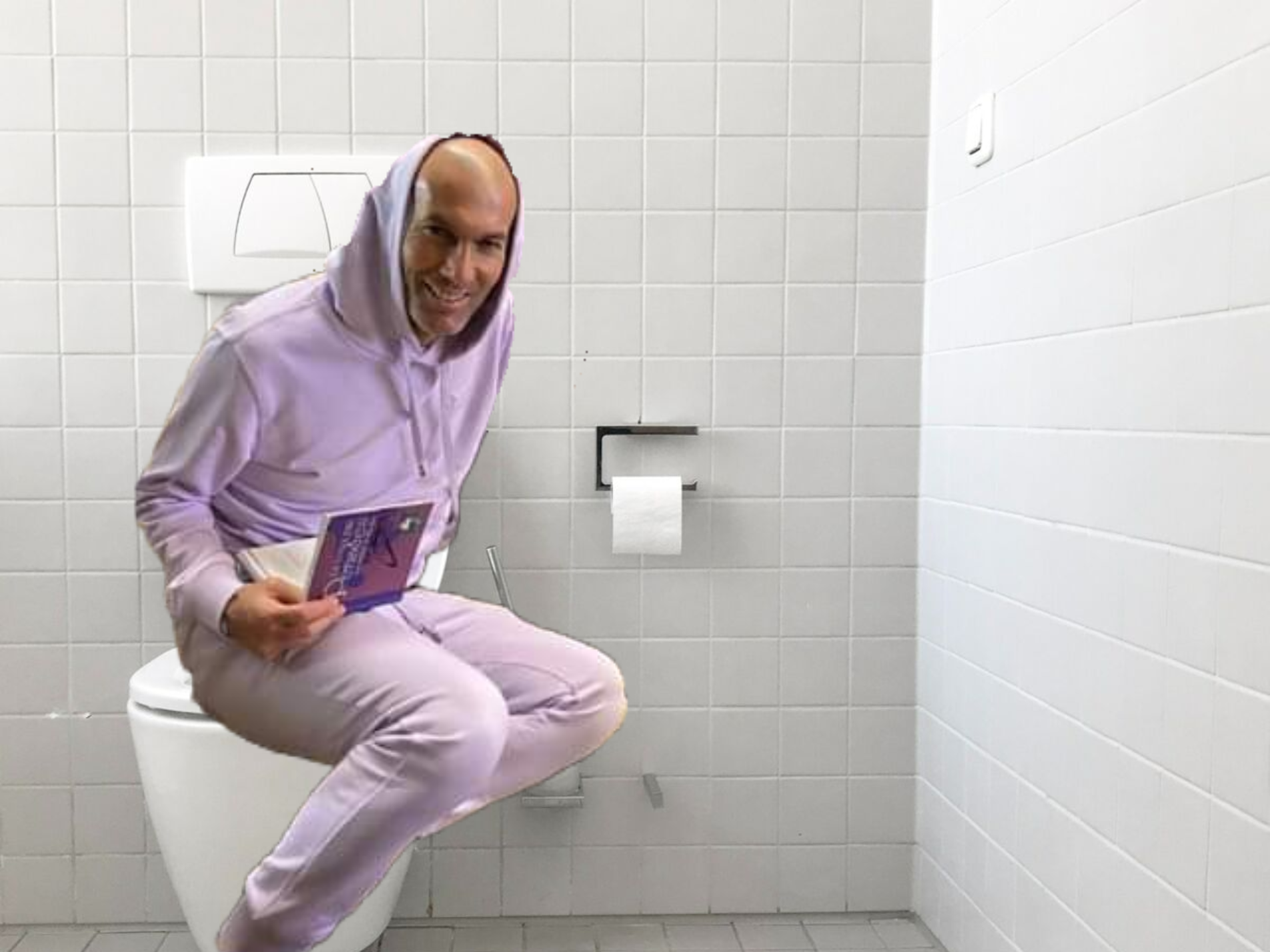 zinedine zidane zizou zz sourire moqueur narquois joggin survetment rose capuche racaille toilettes caca hp