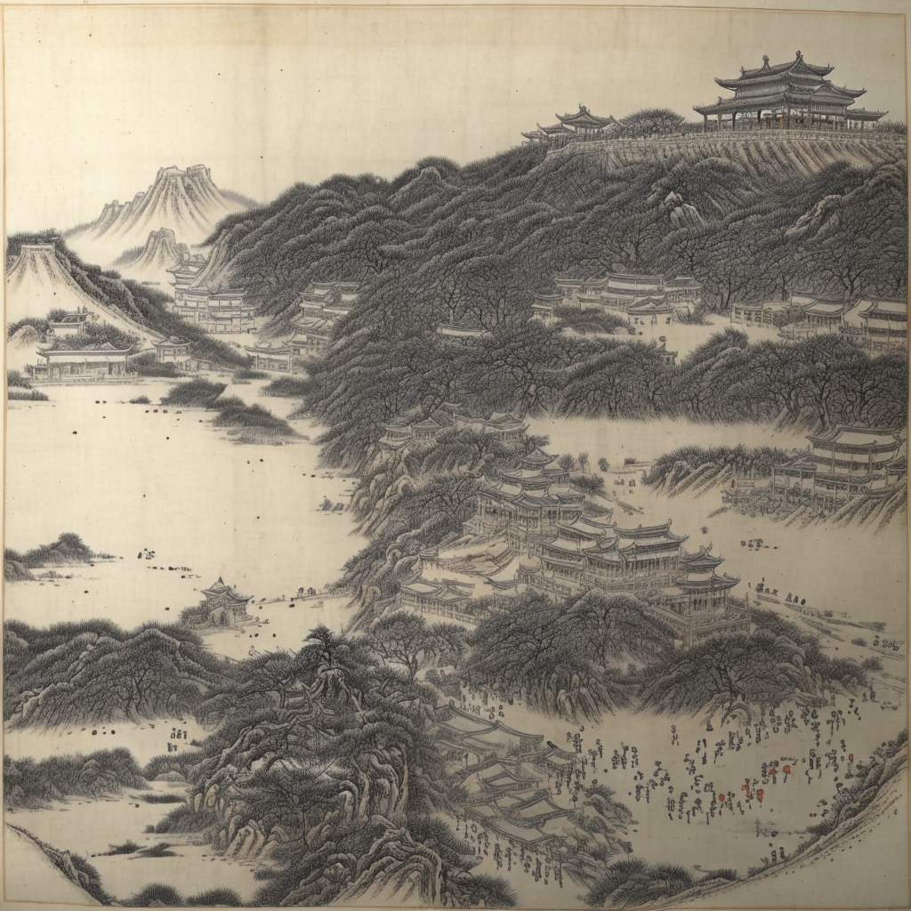 mandchou empereur chine chinois roi moqueur stable diffusion ia ai peinture chinoise paysage officier imperial