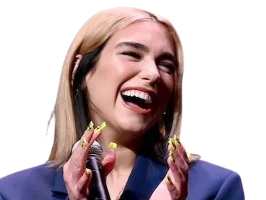 dua lipa dualipa chanteuse pop albanie albanaise rire rigoler troll bouche dents sexy brune