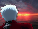 fate-stay-night-archer-emiya-ciel-sombre-triste-coucher-de-soleil-plage-ocean-mer