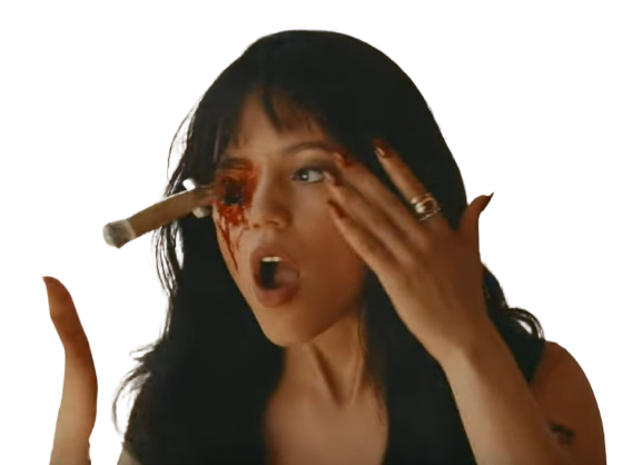 jenna ortega brune gore sang couteau oeil sabrina carpenter taste clip video