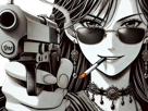 femme-manga-cigarette-arme