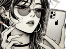 femme-manga-cigarette-smartphone-iphone-telephone