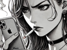 femme-manga-cigarette-smartphone-iphone-telephone