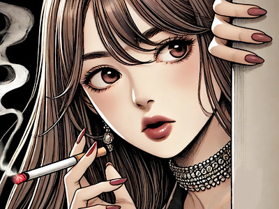 femme manga cigarette
