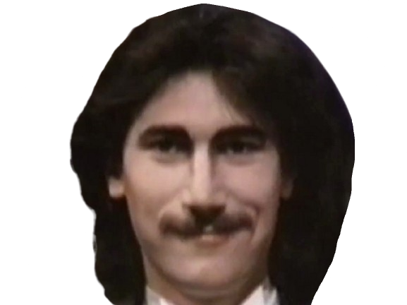 magicien moustache 80 brun cheveux long sourire