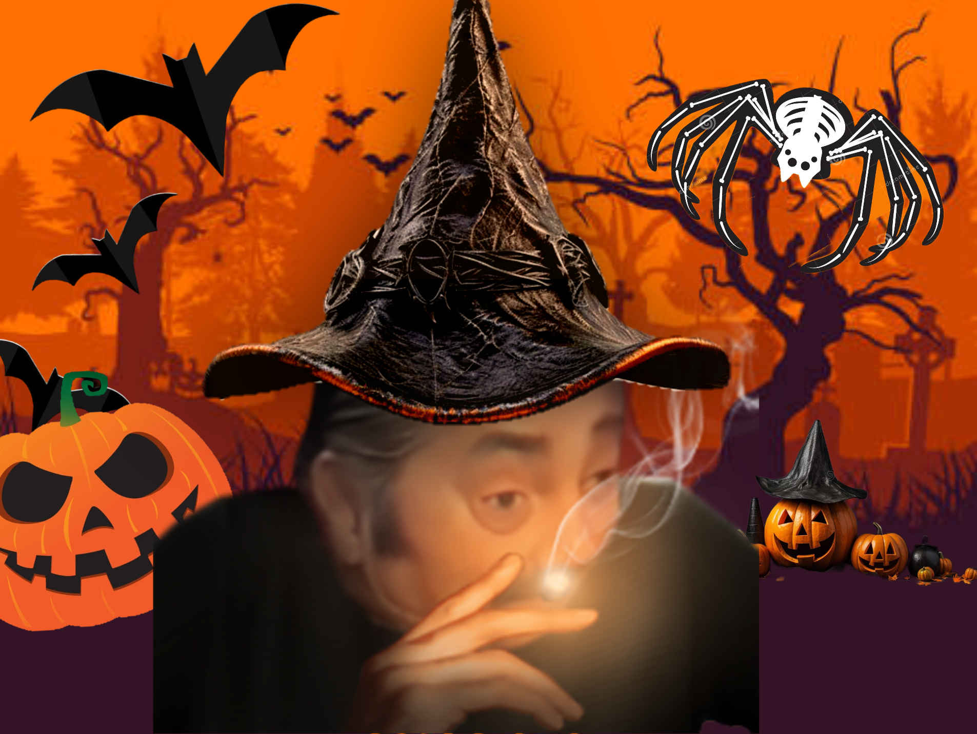 soupeur cigarette halloween peur nuit citrouille chauve-souris sorciere araignee cimetiere chapeau novembre