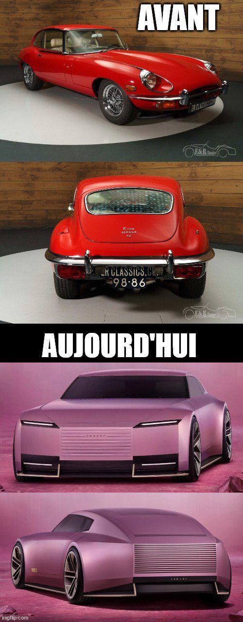 jaguar type 00 e voiture classe classique vintage retro nouveau new moche moderne rouge rose
