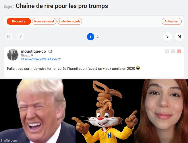 chaine rire anti pro donald trump election etats unis usa 2024 pls perdu humiliation owned