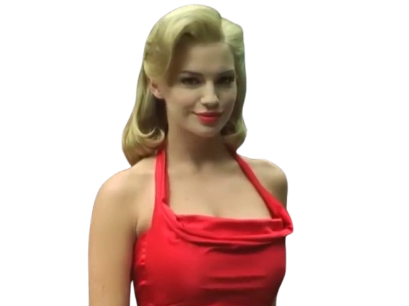 matrix femme rouge robe blonde maquillage levres a