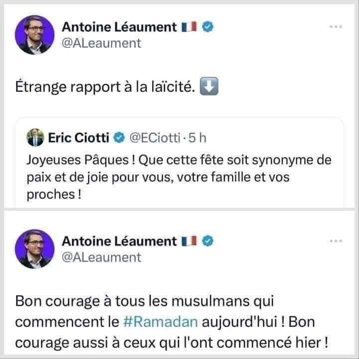 laicite islam lfi fi antoine leaument melenchon islamiste terroriste paques christianisme