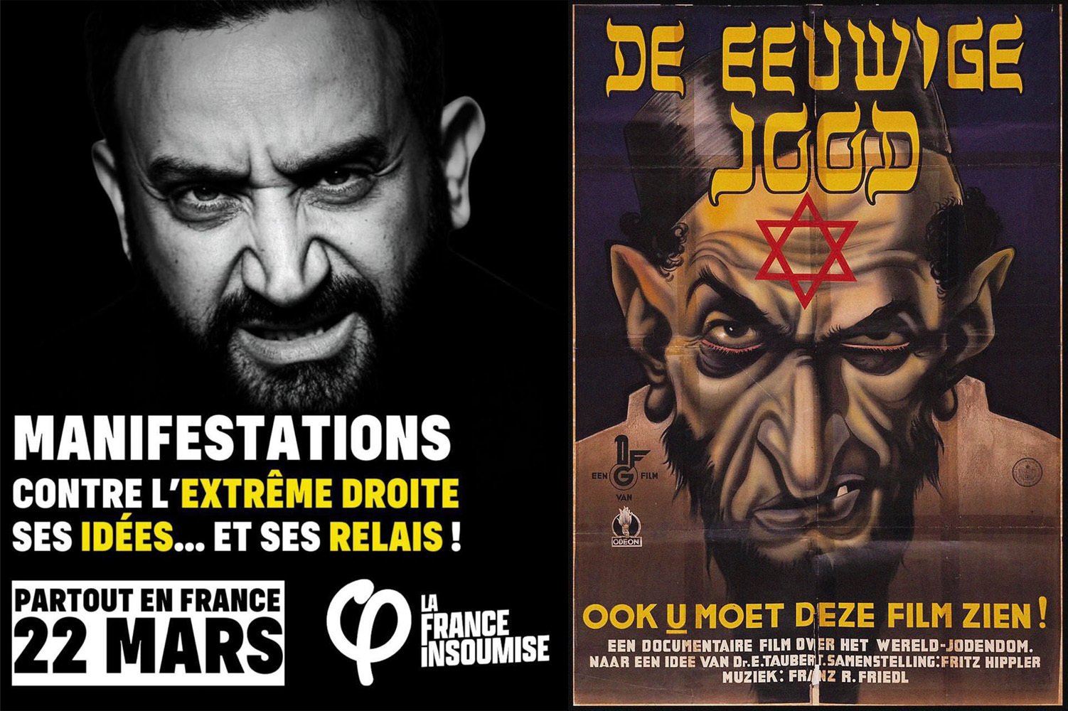 le juif eternel antisemite hanouna lfi gauche gaucho affiche extreme droite