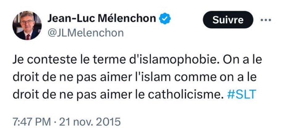 jean-luc melenchon islamophobie lfi gauche gaucho religion twitter x