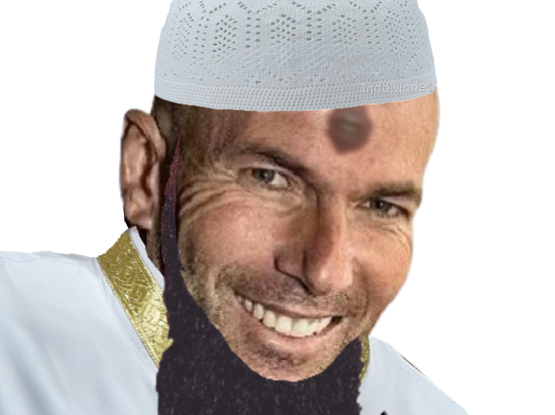 zidane musulman muslim islam imam barbe qamis chachia tabaa sourire narquois moqueur malicieux