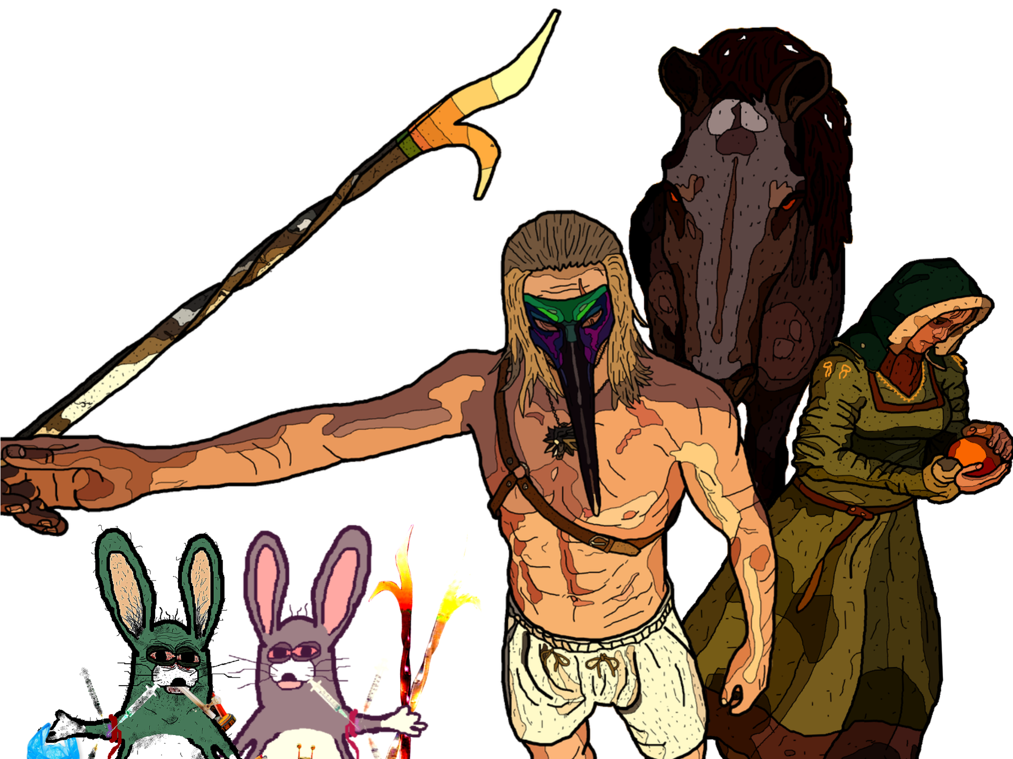 tison cheval femme en robe verte delire screen autiste lapin