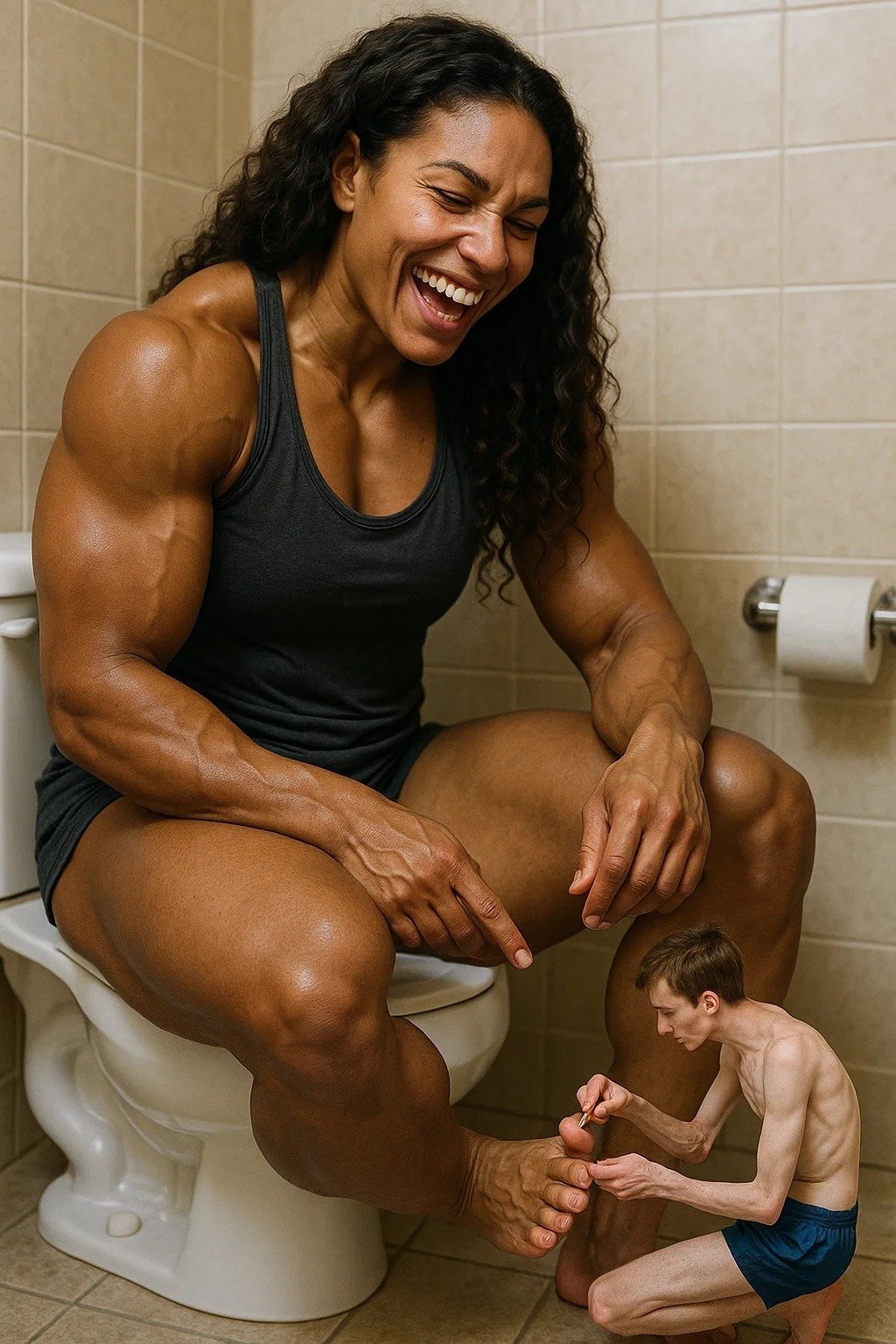 femme dominante sexy pieds giantess geante noire blanc toilette