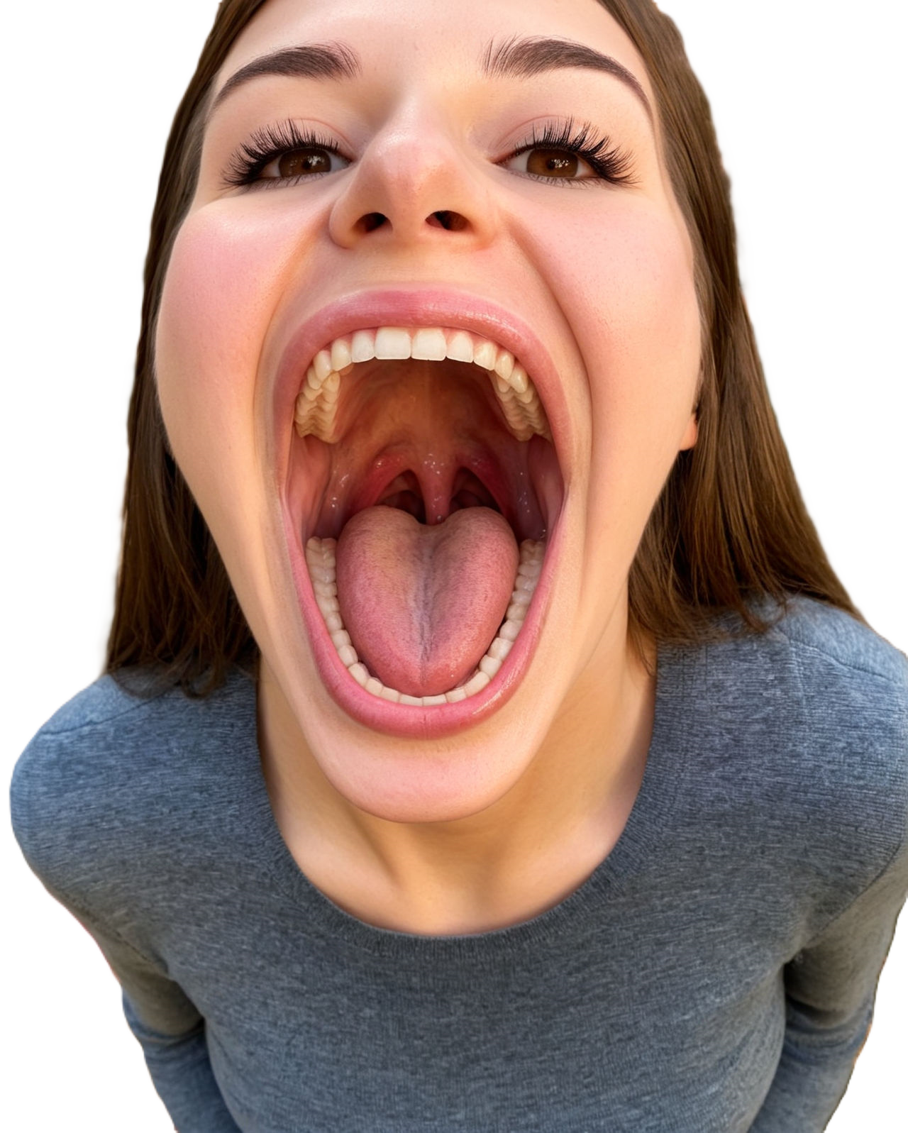 fille meuf bouche canard bimbo blonde langue amygdale ouverte salope faciale facial pute ia chienne