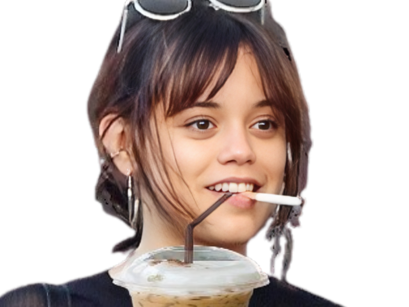 jenna ortega coffee latte boit paille creme chantilly