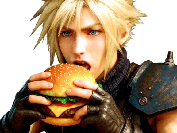 cloud strife ff7 final fantasy vii manger hamburger burger