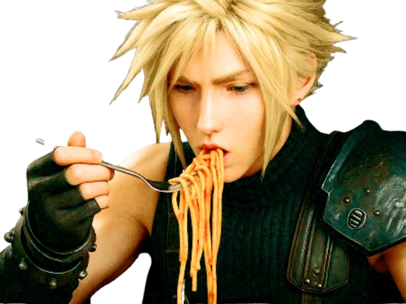 cloud strife ff7 final fantasy vii manger spaghetti