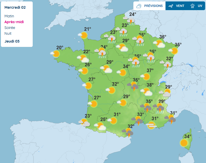 glandilus canicule solaire solaris 2025 summer chaleur calor fondre fondu meteo climat map carte verano