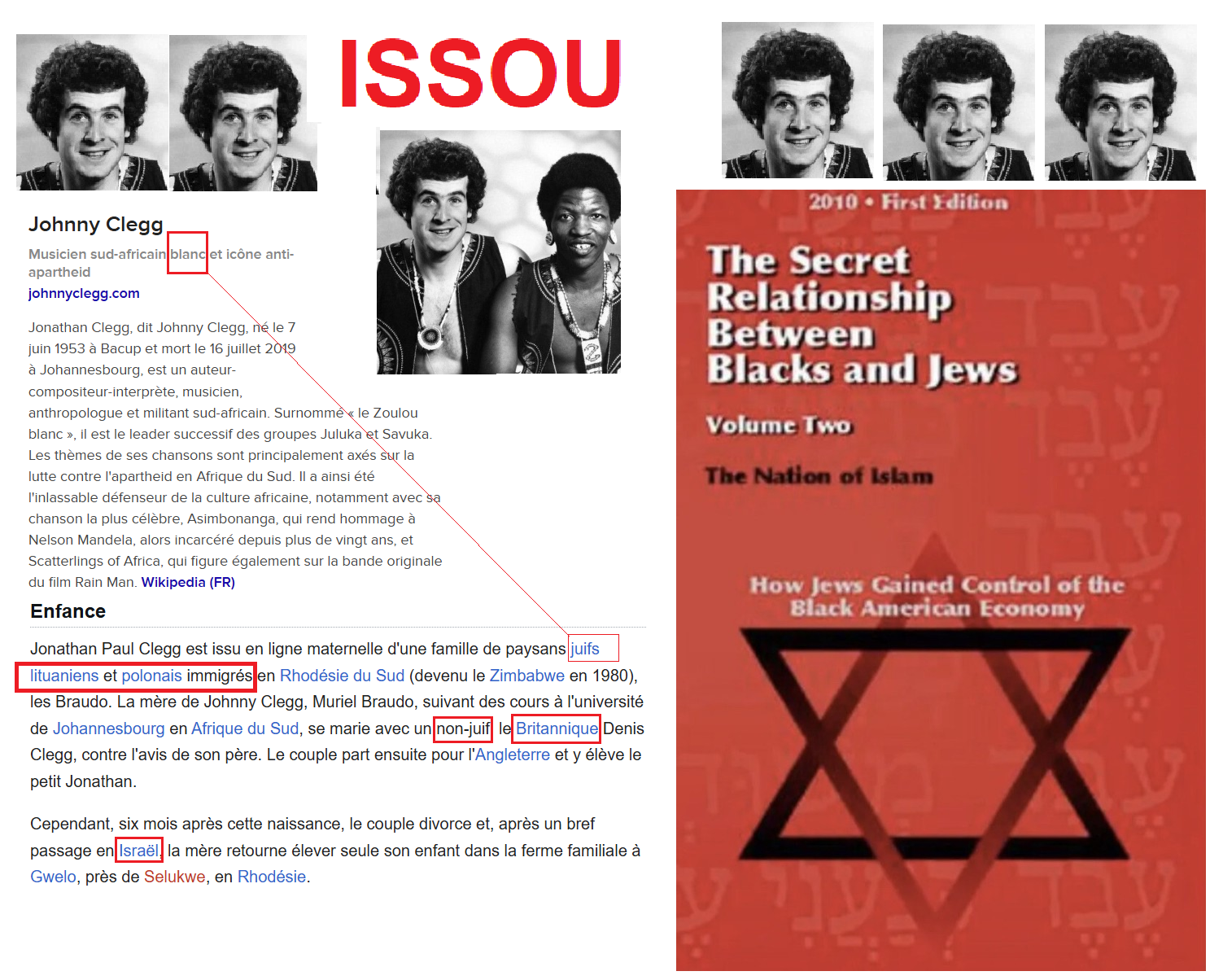 johnny clegg juif blanc complot afrique noirs metissage leader coton