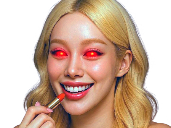 blonde belle ia possession sourire malsaine diabolique maquillage