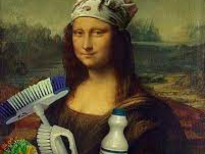 la joconde portrait de monna lisa tableau peinture leonard vinci femme menage produits menagers balai